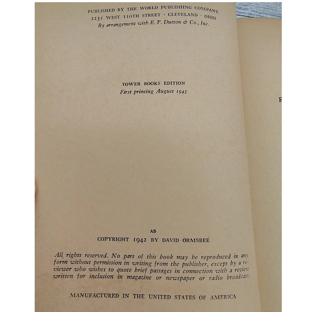 The Sound of an American David Ormsbee 1943 Tower Books 1st‎ Print Wartime HC